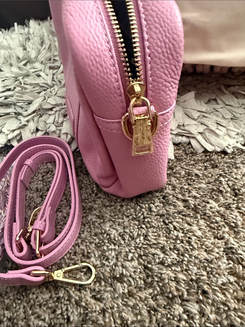Pom Pom London Pink Leather Crossbody Bag with Wrist Pouch - Picture 8 of 10